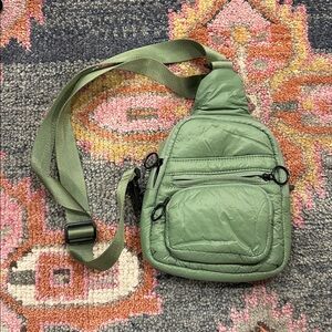 Anthropologie Nylon Sporty Sling Green Puffer Bag